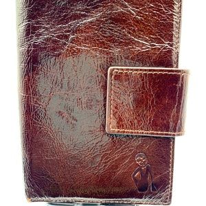 Helen Welsh Slim Bi-Fold Leather Wallet 5.25" x 4" x .75"  Embossed w a Lady